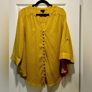 Torrid Mustard Top with White Polka Dots Buttons 2X
